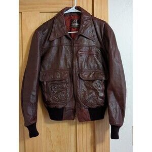 Vintage Maroon Leather Flight/Bomber Jacket -- Size 44/M